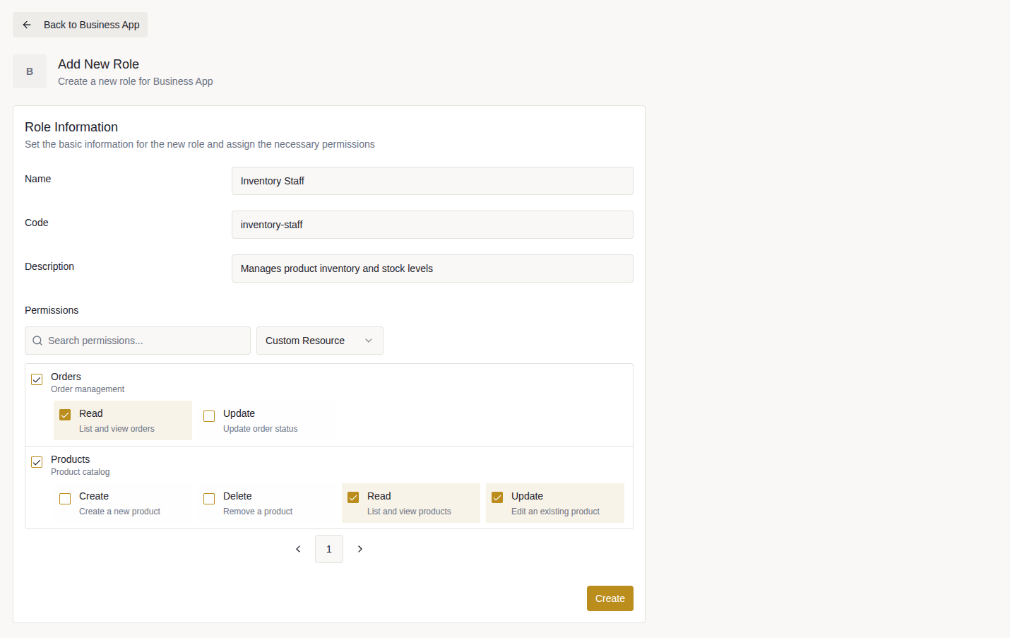 Create a new role in Roled Console