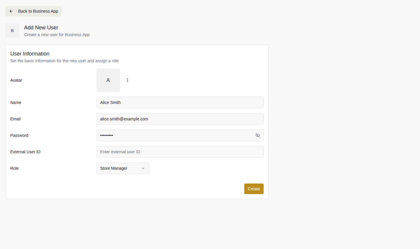 Create a new user in Roled Console