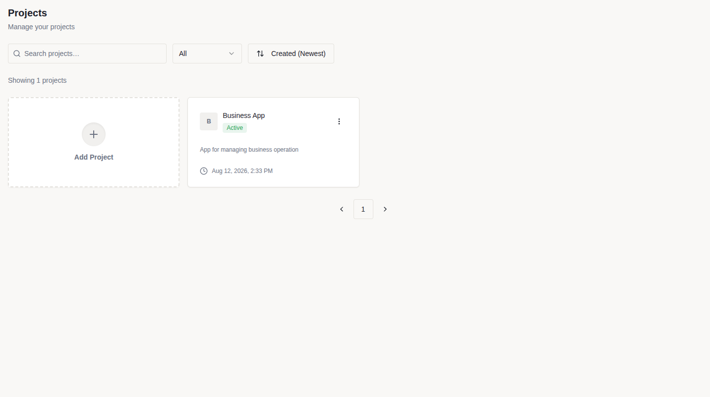 Project list after setup