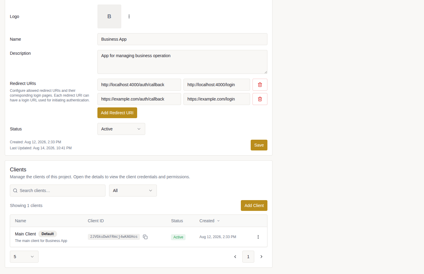 Redirect URIs configuration in Roled Console